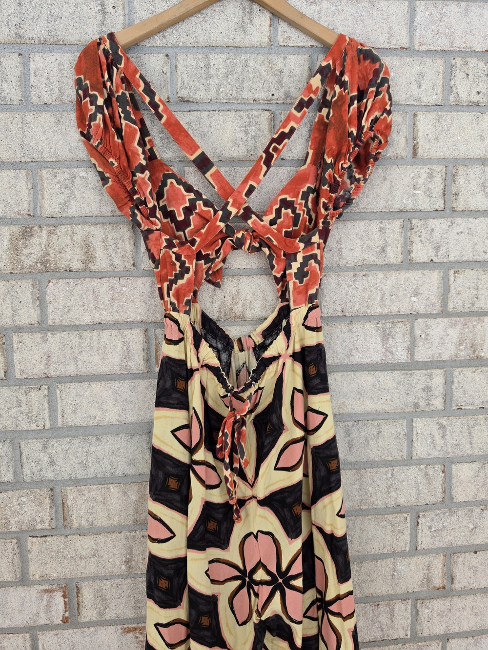 Free People Red Tie-Front Floral Wide-Leg Jumpsuit - Picture 5 of 8